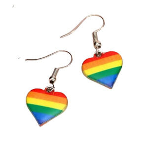 GAY PRIDE EARRINGS LBGTQ RAINBOW EARRINGS HEART SHAPED EARRINGS DANGLE LESBIAN